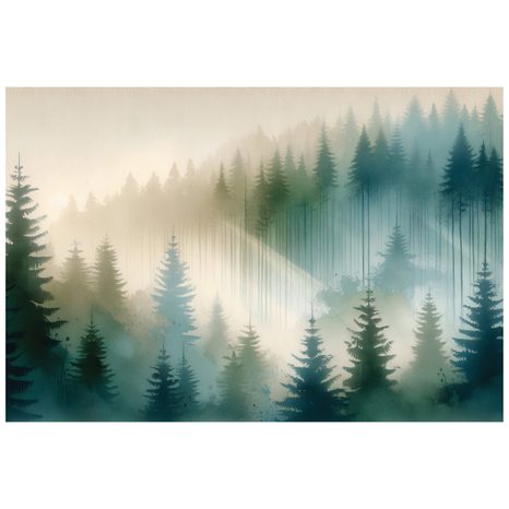 TAPETE NEBLIGER WALD IN AQUARELL - TAPETEN WALD - TAPETEN