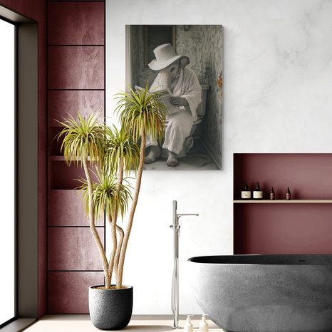 STAMPA SU TELA – ELEFANTE CON GIORNALE IN BAGNO - QUADRI DI ELEFANTI - STAMPE E QUADRI