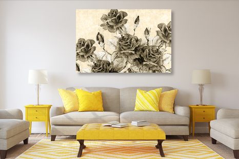 OBRAZ VINTAGE KYTICE RŮŽÍ V SÉPIOVÉM PROVEDENÍ - ČERNOBÍLÉ OBRAZY - OBRAZY