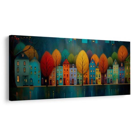 OBRAZ SVĚTLA MĚSTA V NOCI - BAREVNÉ DOMY - OBRAZY