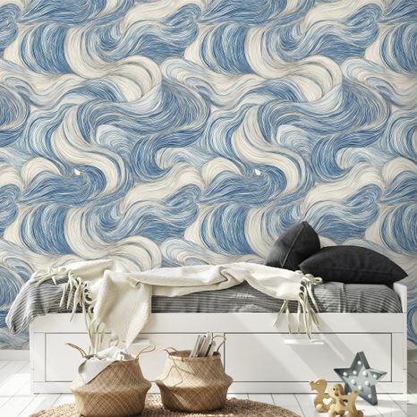 SAMOLEPÍCÍ FOTOTAPETA MODRÉ VLNY V POHYBU - VZOROVANÉ TAPETY - TAPETY