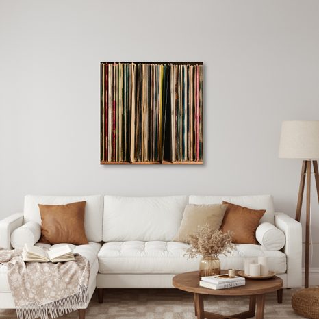 WANDBILD BUNTE ALBUMRÜCKEN - MUSIKBILDER - BILDER