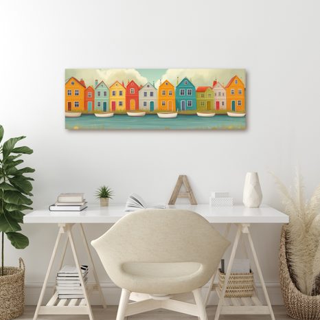 OBRAZ KVĚTINOVÁ KRAJINA S DOMKY - BAREVNÉ DOMY - PICTURES