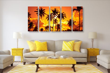 5-RÉSZES KÉP KÚKUSZPÁLMÁK A TENGERPARTON - TERMÉSZET- ÉS TÁJKÉPEK - KÉPEK