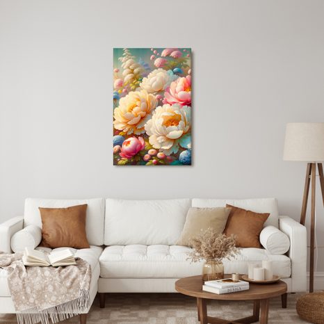 OBRAZ ROMANTYCZNY OGRÓD Z PIWONIAMI - OBRAZY KWIATÓW - OBRAZY