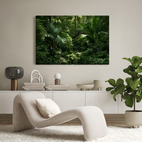 TABLEAU SUR TOILE – JUNGLE TROPICALE VERDOYANTE - TABLEAUX ARBRES ET FEUILLES - TABLEAUX