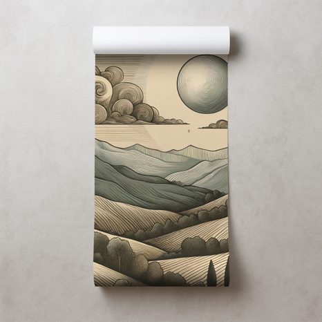 TAPETA HORSKÁ KRAJINA V RETRO STYLU - TAPETY HORY - TAPETY