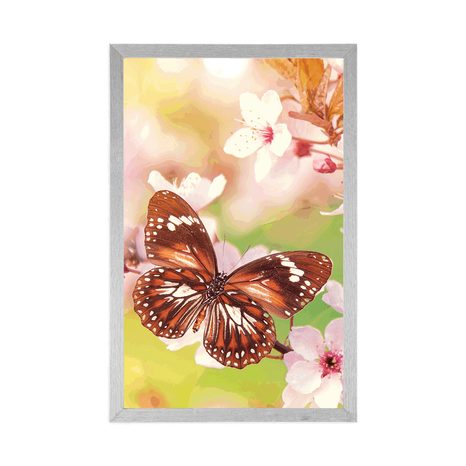 AFFICHE – FLEURS PRINTANIÈRES AVEC PAPILLONS EXOTIQUES - ANIMAUX - AFFICHES