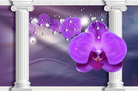 TAPETE ORCHIDEE BEI GRIECHISCHEN SÄULEN - TAPETEN MIT BLUMENMOTIVEN - TAPETEN
