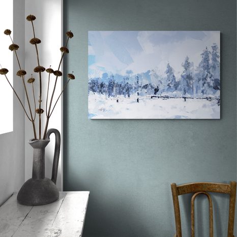 WANDBILD SCHNEEBESCHERUNG IM WALD - WANDBILD IMITATION VON ÖLGEMÄLDE - BILDER