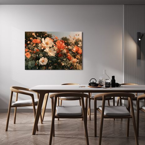 TABLEAU SUR TOILE – PRAIRIE FLEURIE AUX TONS CHAUDS - TABLEAUX DE FLEURS - TABLEAUX