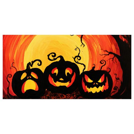WANDBILD UNHEIMLICHE KÜRBISSE UNTER DEM MOND - HALLOWEEN- UND HORROR-BILDER - BILDER
