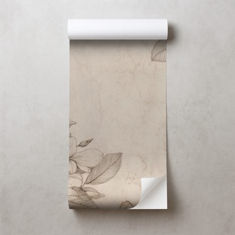 ZELFKLEVEND FOTOBEHANG VINTAGE BLOEMENILLUSTRATIES OP BEIGE ACHTERGROND - FOTOBEHANG BLOEMEN - FOTOBEHANG