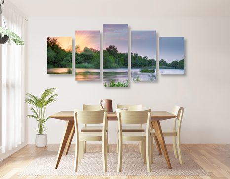 5-DÍLNÝ OBRAZ VÝCHOD SLUNCE U ŘEKY - OBRAZY PŘÍRODY A KRAJINY - OBRAZY