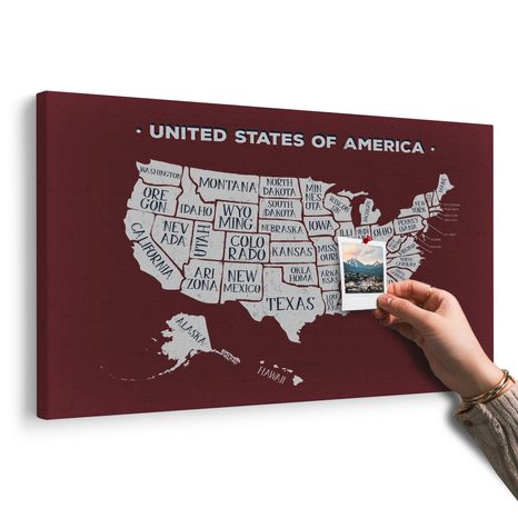 OBRAZ NA KORKU NÁUČNÁ MAPA USA S BORDOVÝM POZADÍM - OBRAZY NA KORKU - OBRAZY