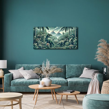 OBRAZ PRAVĚKÝ SVĚT DINOSAURŮ V DŽUNGLI - DĚTSKÉ OBRAZY ZVÍŘÁTKA - OBRAZY
