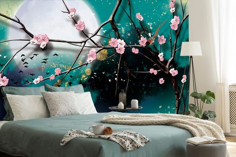 ÖNTAPADÓ TAPÉTA GYÖNYÖŰ FA ÁGAK TELIHOLDNÁL - ÖNTAPADÓ TAPÉTÁK - TAPÉTÁK