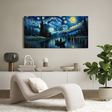 OBRAZ HVĚZDNÁ NOC U ŘEKY - OBRAZY PŘÍRODY A KRAJINY - OBRAZY