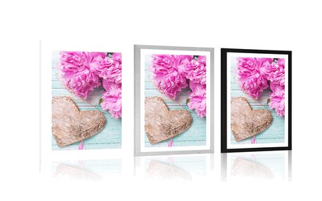 POSTER WITH MOUNT PEONIES AND BIRCH HEARTS - VINTAGE AND RETRO - POSTERS