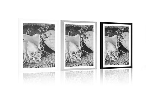 POSTER – ROSA E CUORE IN JUTA IN BIANCO E NERO - NERO E BIANCO - POSTER