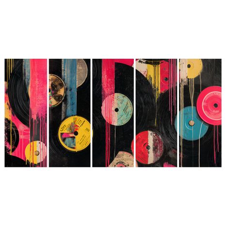 5-DÍLNÝ OBRAZ RETRO VINYLOVÉ DESKY - HUDEBNÍ OBRAZY - PICTURES