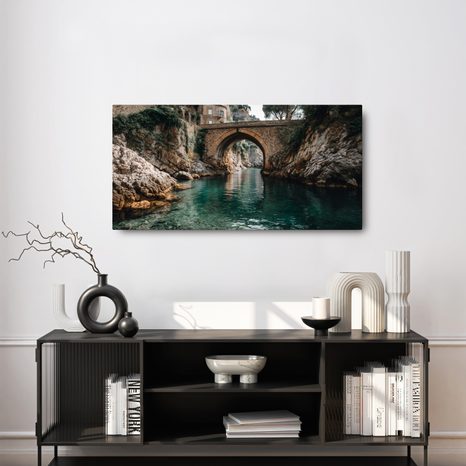 WANDBILD HISTORISCHE BRÜCKE ÜBER DEM FLUSS - BILDER VON STÄDTEN - BILDER