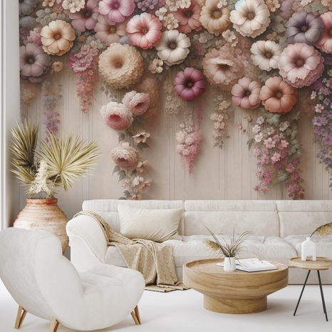 TAPETA PASTELOVÉ VISÍCÍ KVĚTY - TAPETY KVĚTINY - TAPETY