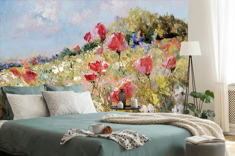 CARTA DA PARATI – PAPAVERI DIPINTI NEL PRATO - CARTA DA PARATI - 🔥 SVENDITA TOTALE