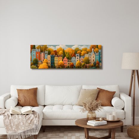 OBRAZ PODZIMNÍ ULICE S DOMY - BAREVNÉ DOMY - OBRAZY