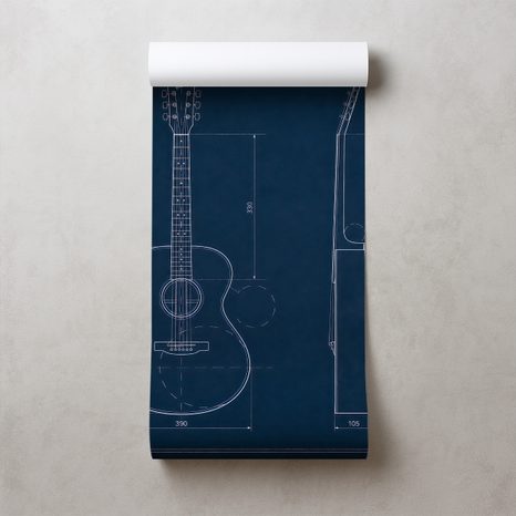 TAPET SCHIȚĂ TEHNICĂ CHITARĂ ACUSTICĂ - FOTOTAPETE MUZICALE - TAPETURI