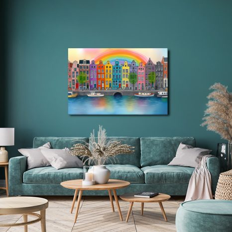 OBRAZ DUHOVÉ MĚSTO NA KANÁLE - BAREVNÉ DOMY - OBRAZY