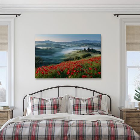 WANDBILD MORGENNEBEL ÜBER DEN HÜGELN - WANDBILDER FELDER UND WIESEN - BILDER