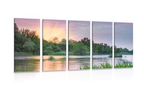 QUADRO IN 5 PARTI ALBA SUL FIUME - QUADRI DI NATURA E PAESAGGIO - QUADRI