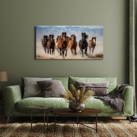 WANDBILD HERDE VON PFERDEN IN BEWEGUNG - BILDER VON PFERDEN - BILDER