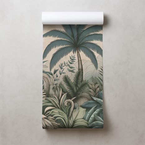 CARTA DA PARATI – GIUNGLA TROPICALE IN TONI PASTELLO - CARTA DA PARATI GIUNGLA - CARTA DA PARATI
