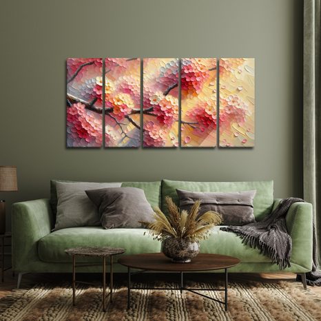 5-TEILIGES WANDBILD BLÜHENDE FRÜHLINGSZWEIGE - BILDER BLUMEN - BILDER