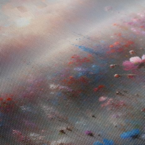 WANDBILD MORGENDLICHER NEBEL ÜBER BLUMEN - WANDBILDER FELDER UND WIESEN - BILDER