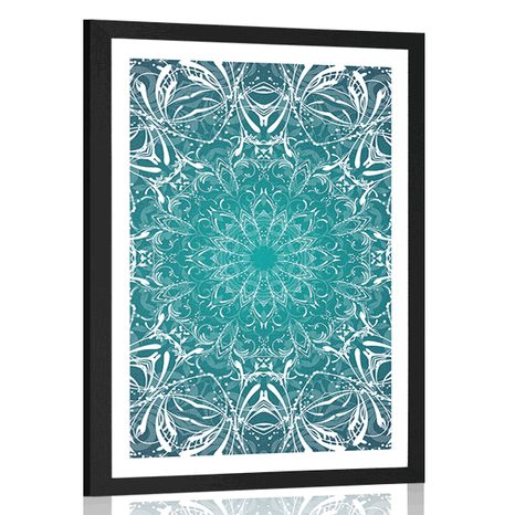 POSTER MIT PASSEPARTOUT BLAU-WEISSE ROSETTE - FENG SHUI - POSTER