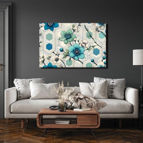 WANDBILD ELEGANTE BLUMEN AUF GEOMETRISCHEM HINTERGRUND - BILDER BLUMEN - BILDER