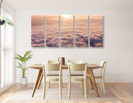 5-DELNA SLIKA SONČNI ZAHOD ZA OKNOM LETALA - SLIKE NARAVE IN POKRAJINE - SLIKE