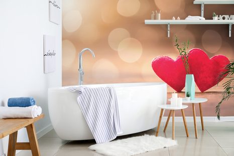 FOTOTAPETE ROTE HERZEN AUF HOLZ - TAPETEN NACH MOTIV - TAPETEN