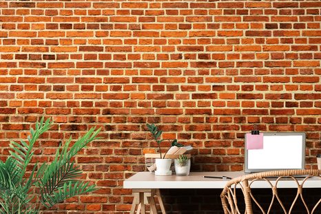 FOTOTAPETA ORANŽOVÁ CIHLOVÁ ZEĎ - TAPETY S IMITACÍ CIHLY, KAMENE A BETONU - TAPETY