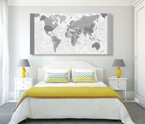 OBRAZ PODROBNÁ MAPA SVĚTA V ČERNOBÍLÉM PROVEDENÍ - OBRAZY MAPY - OBRAZY