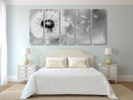 TABLOU 5-PIESE PĂPĂDIE MAGICĂ ÎN DESIGN ALB-NEGRU - TABLOURI ALB-NEGRU - TABLOURI