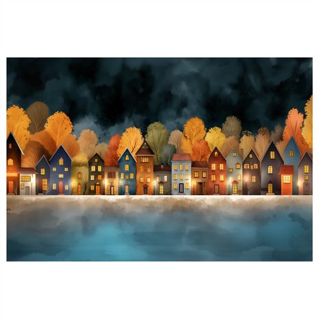 OBRAZ KOUZELNÁ NOC NAD MĚSTEM - BAREVNÉ DOMY - OBRAZY