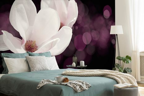 TAPETE BLÜTE DER MAGNOLIE AUF ABSTRAKTEM HINTERGRUND - TAPETEN MIT BLUMENMOTIVEN - TAPETEN