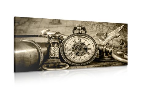 WANDBILD UHR AUS DER VERGANGENHEIT IN SEPIA - SCHWARZ-WEISSE BILDER - BILDER