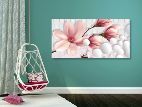 WANDBILD MAGNOLIE MIT ABSTRAKTEN ELEMENTEN - BILDER BLUMEN - BILDER