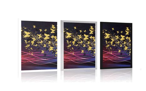 PLAKAT DIVNI JELEN S LEPTIRIMA - APSTRAKTNI I S UZORKOM - PLAKATI