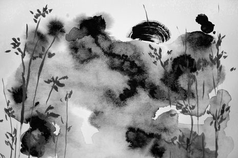 CARTA DA PARATI – PITTURA GIAPPONESE DEL CIELO IN BIANCO E NERO - CARTA DA PARATI BIANCO E NERO - CARTA DA PARATI